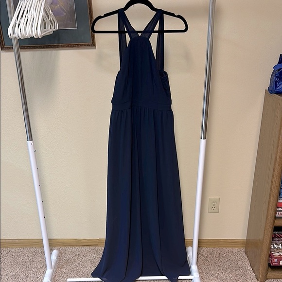 Navy‎ Blue Maxi Dress Criss Cross Back Sleeveless Formal Gown - Picture 1 of 6